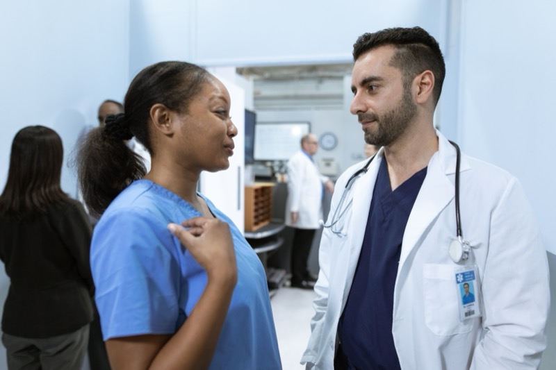 Health care professionals talking